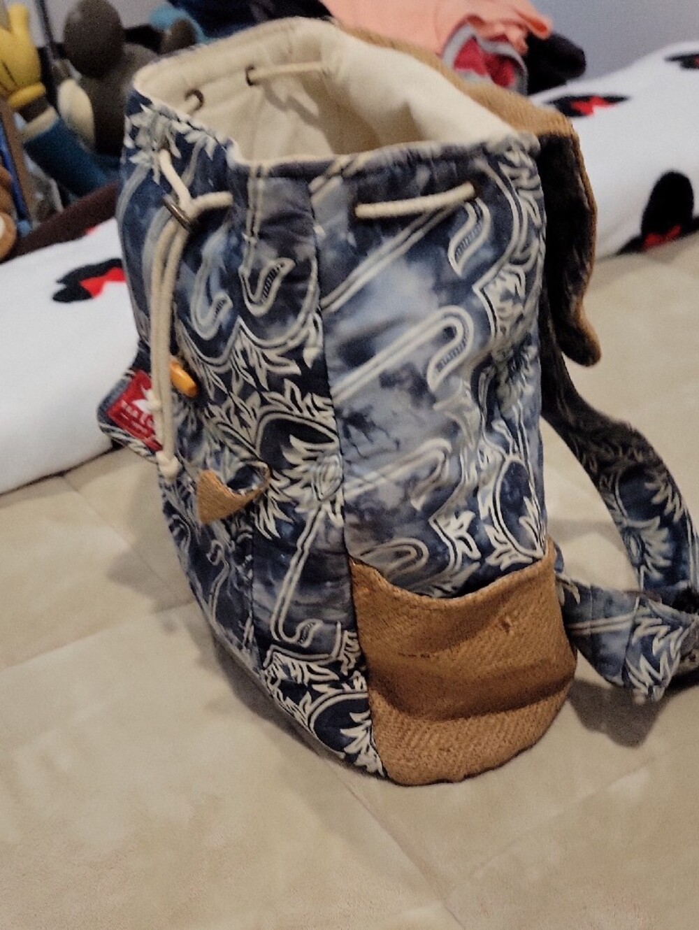 TaaLuma Navy Patterned Drawstring Backpack - Picture 5 of 7